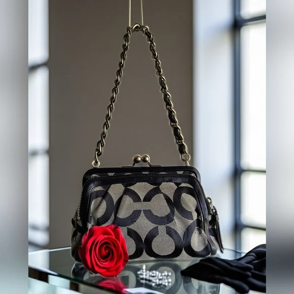 Coach 13623 Parker 2008 Black Signature C Optic Canvas Kiss Lock Shoulder Bag - Picture 1 of 12